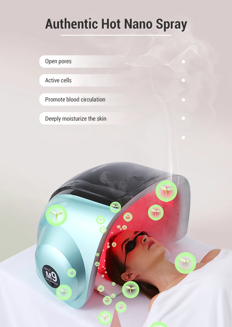 Professional 3D Laser Hair Regrowth Hot &amp; Cold Nano Spray UV Nir Lamp Device Photon 9-Color LED Light Therapy M9 Facial Machine