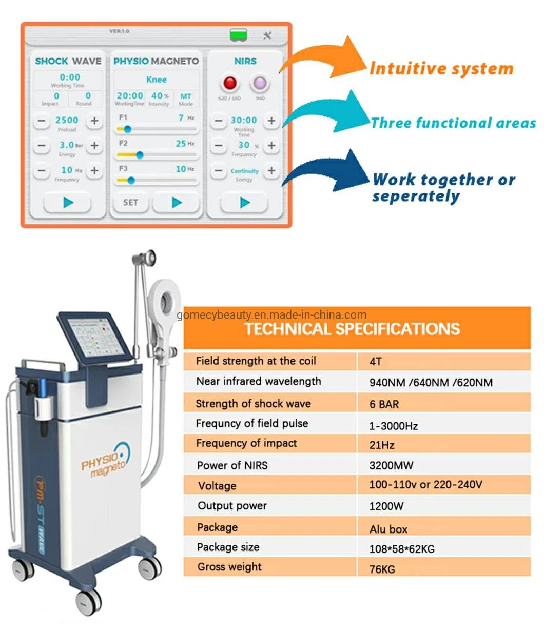 Vertical Pmst Physio Magento+Shockwave+Near Infrared Light High Laser Therapy Magentothearpy Machine