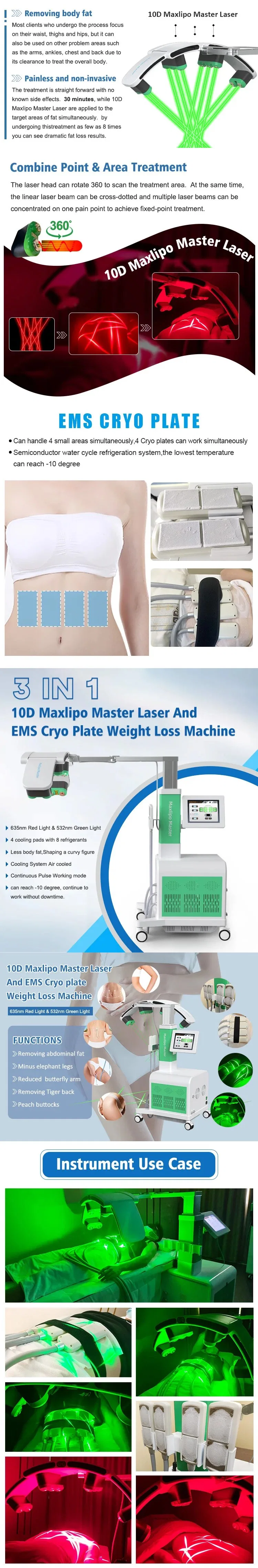 EMS Fat Cryoskin Weight Loss Body Contouring Slimming 635nm 532nm Cold Source 10d Max Lipo Master Laser Machine