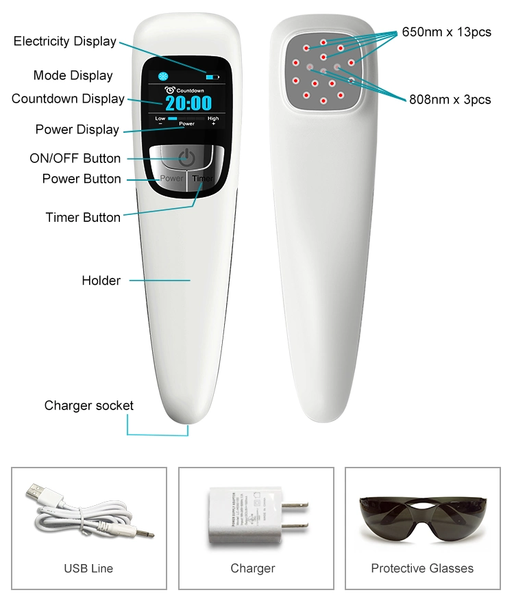Home Use Medical Pain Relief Semiconductor Low Level Cold Laser Therapy Device with LCD Screen