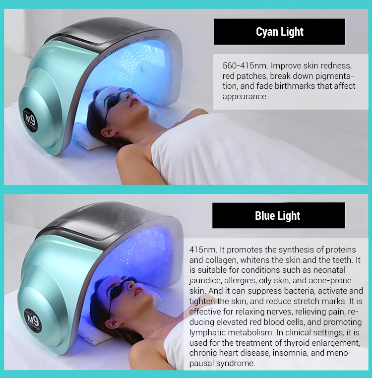 Professional 3D Laser Hair Regrowth Hot &amp; Cold Nano Spray UV Nir Lamp Device Photon 9-Color LED Light Therapy M9 Facial Machine