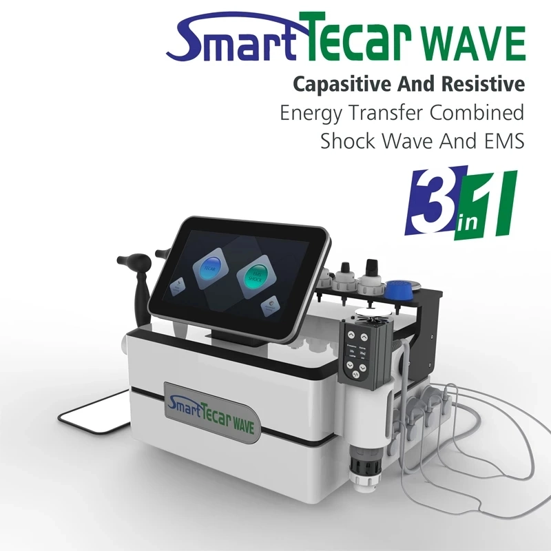 3 in 1 Professional Smart Tecar Wave Cet Ret Physiotherapy Machine with Shockwave EMS Muscle Stimulation Russian Wave Tens