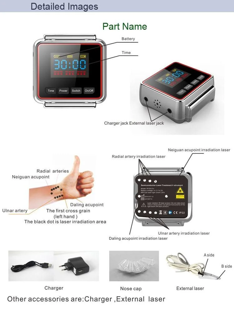 Diabetes Portable Equipment Wrist Type Lllt Nasal Polyps Therapy Equipment Laser Watch