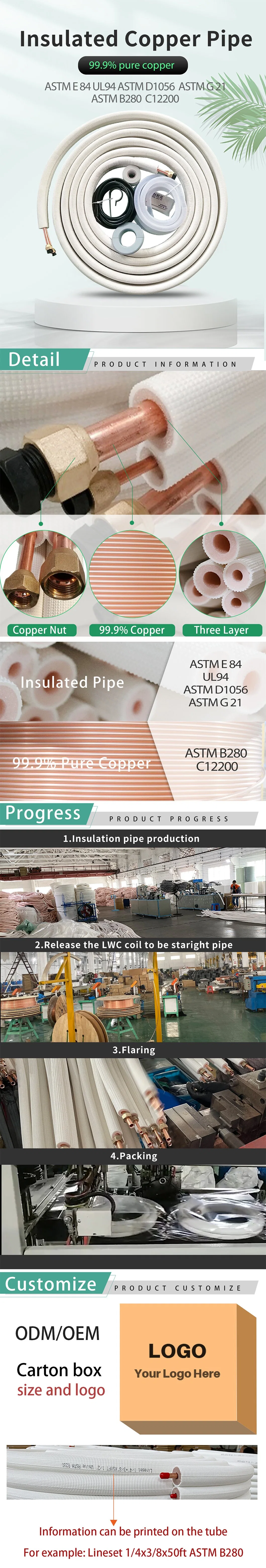 White PE Insulation Copper Pipe HVAC Installation Kit