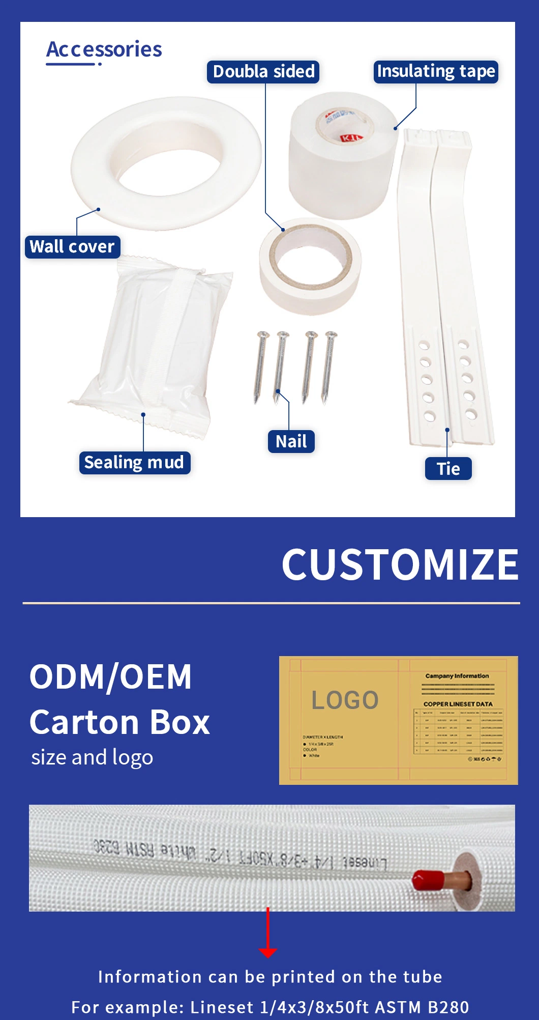 White PE Installation Kit Air Conditioner Connecting Pipe