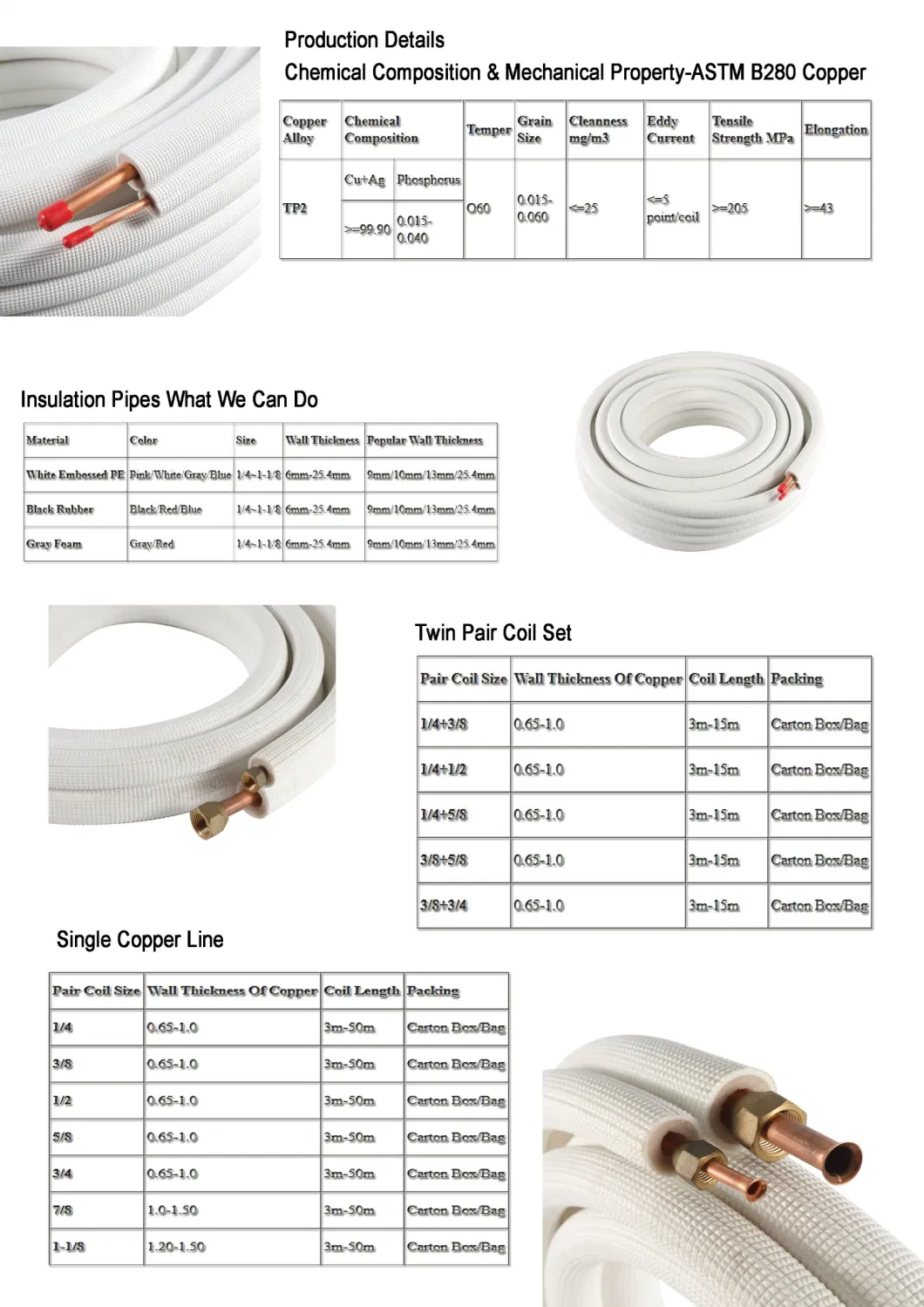 AC Copper Line Set/White PE Line Set/Air Conditioner Installation Kit/Copper Insulation Tube/Pipe