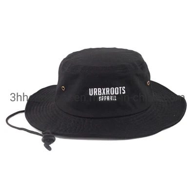 Embroidery Cotton Black Bucket Hat Custom Summer Fashion Fisherman Hat