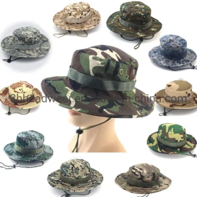 Camouflage Bucket Hat Custom Logo Camo Boonie Hats Outdoor Hunting Hiking Fishing Climbing Fisherman Panama Cap