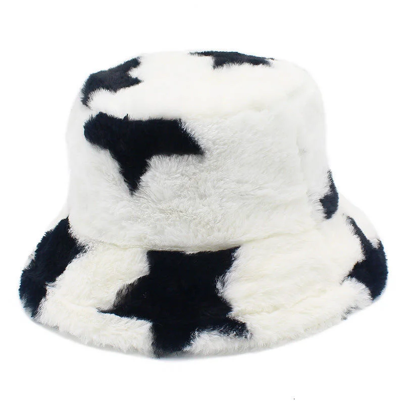 Trendy Designer Custom Winter Bucket Hat Five-Pointed Star Rabbit Fur Trend Female Thickened Fisherman Hat