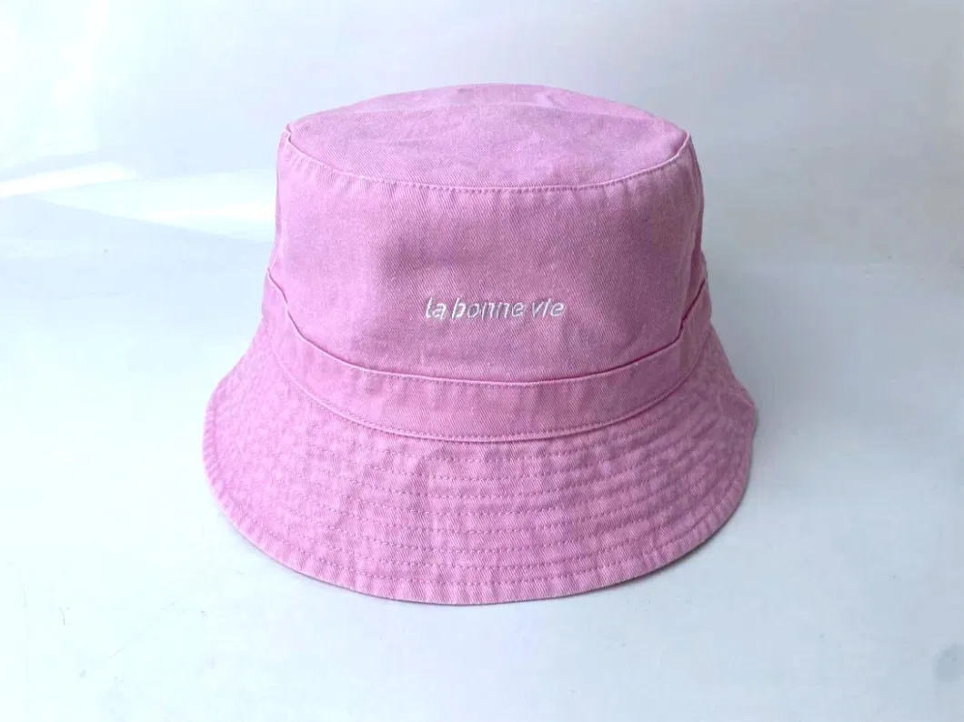 Custom Unisex Summer Cotton Twill Washed Bucket Hat with Flat Embroidery Logo Fashion Sunhat OEM ODM