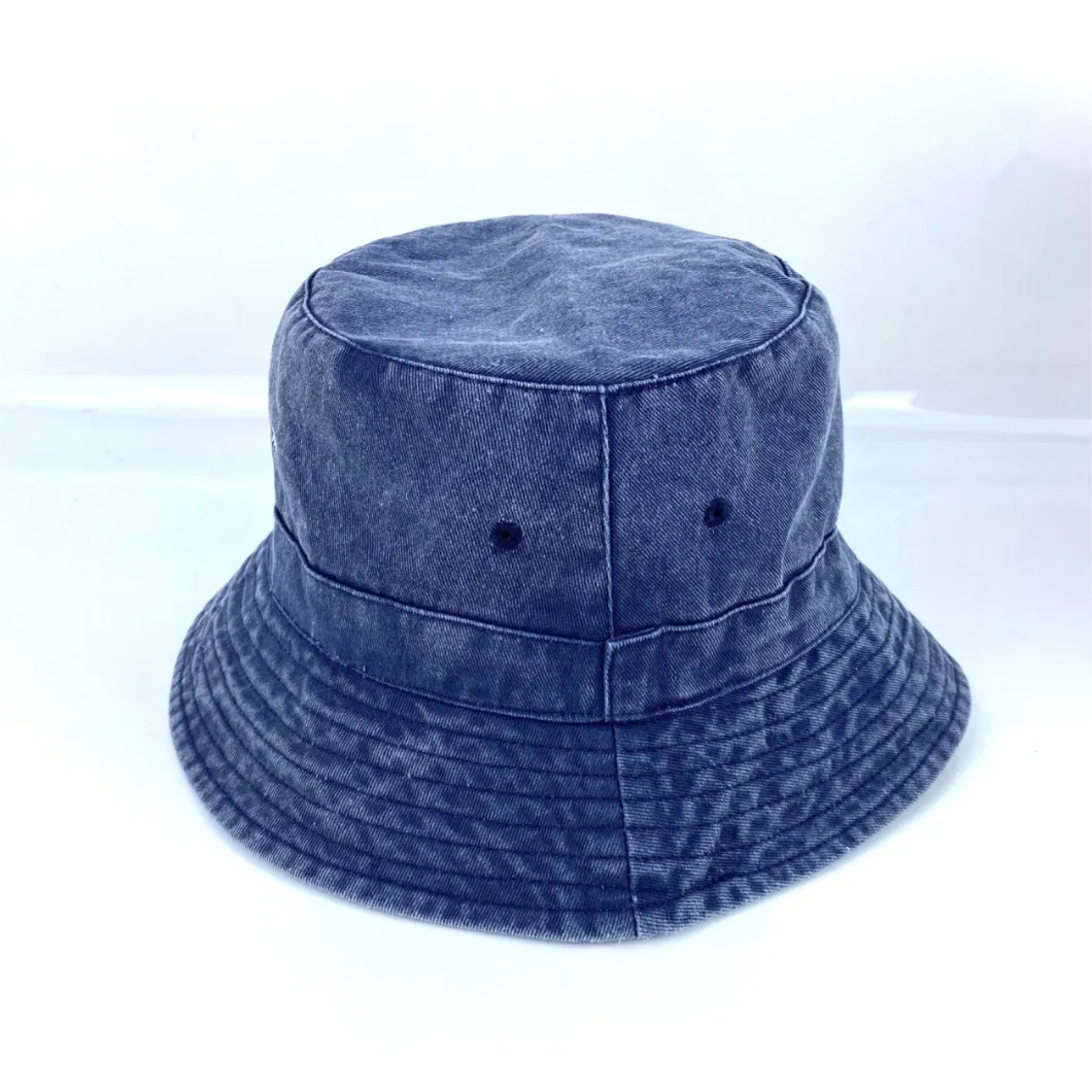 Custom Unisex Summer Cotton Twill Washed Bucket Hat with Flat Embroidery Logo Fashion Sunhat OEM ODM