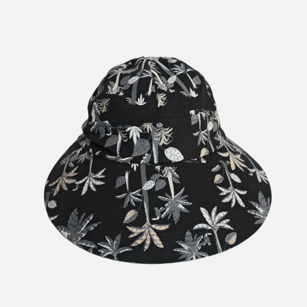 Super Brim Women Cotton Bucket Hat with Sublimation Printing Colourful Fashion Hat Casual Plain Sun Protective Cap for Beach