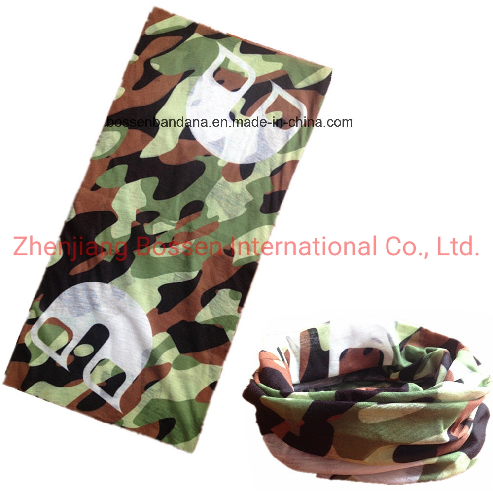 OEM Customized Logo Printed Microfiber Polyester Green Camo Neck Tube Bandana