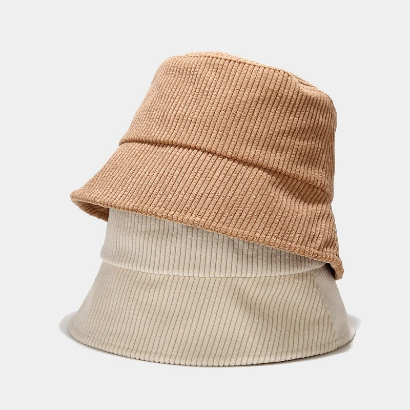 New Winter Hat Unisex Solid Color Wide Brim Fishing Corduroy Bucket Hats