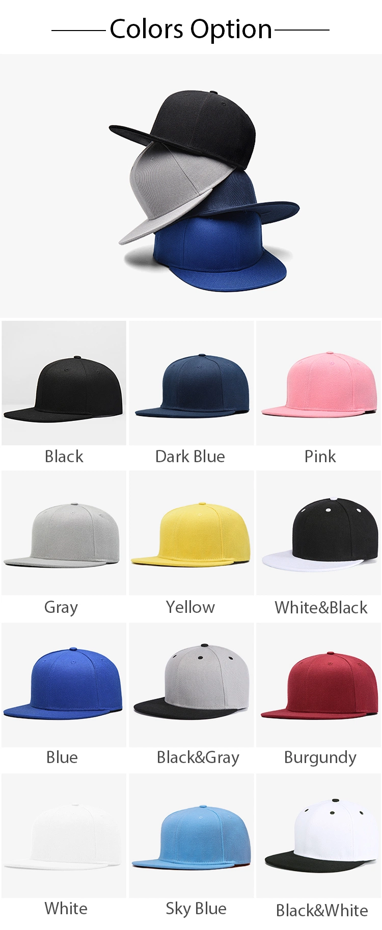 High Quality Wholesale Promotion Custom Cap Hat Embroidery Printing Logo 5/6 Panels Fashion Hip-Hop Fitted Dad Cap Flat Brim Cap/ Baseball Snapback Cap for Men