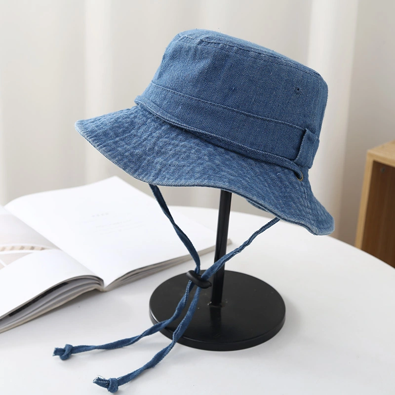Hot Selling Custom Cotton Blank Windproof Rope Outdoor Solid Color Bucket Hat