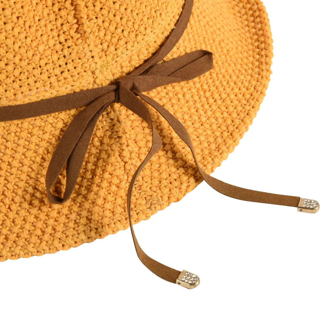 Summer Leather Cord Floppy Sun Hat Bucket for Female
