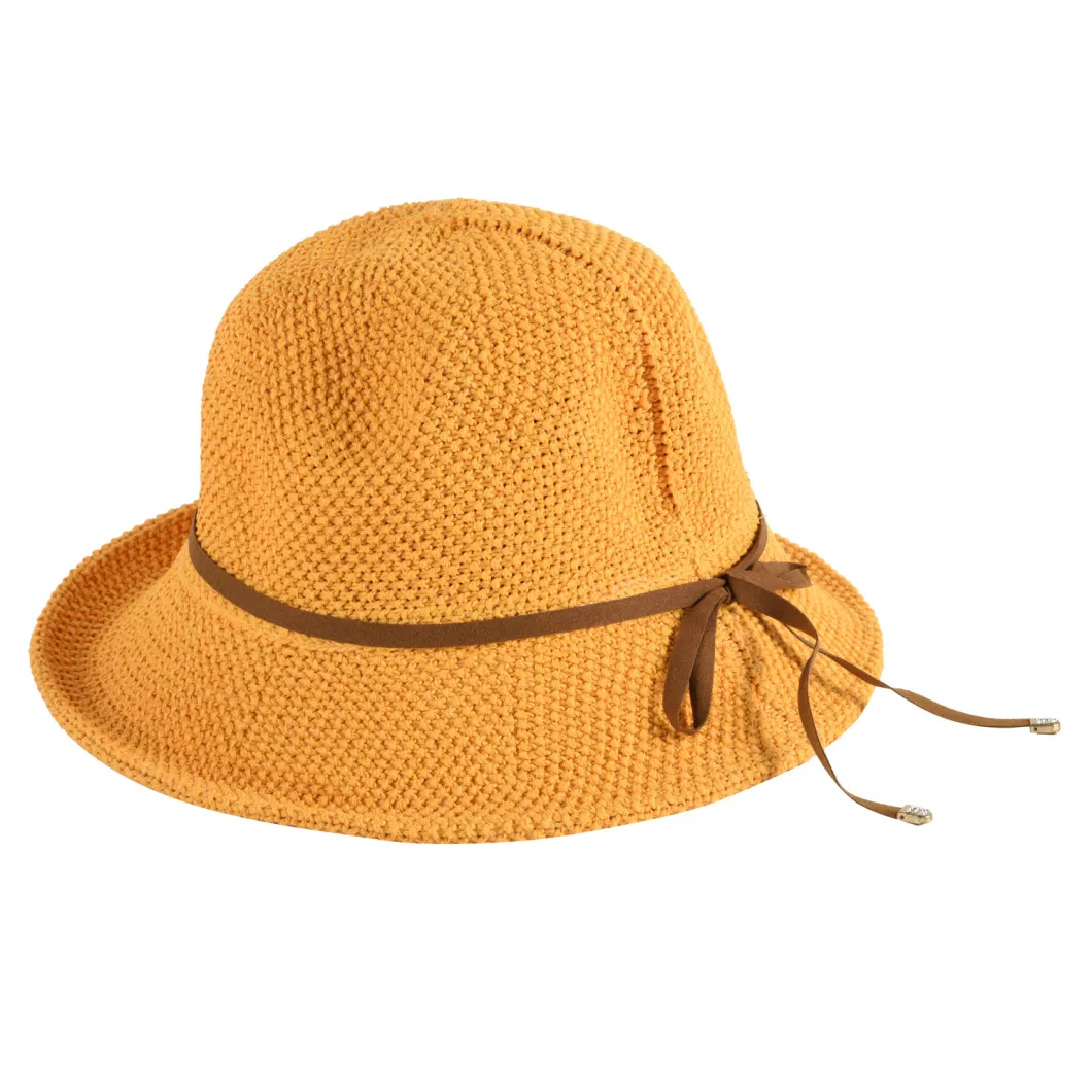 Summer Leather Cord Floppy Sun Hat Bucket for Female