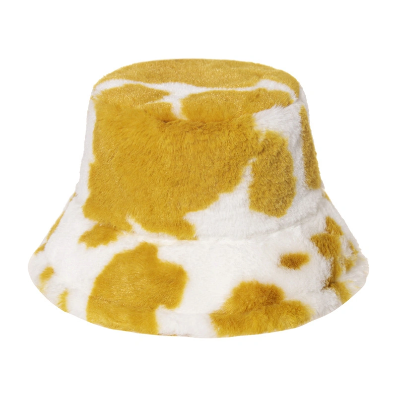 Winter Fashion High Quality Cow Printing Fuzzy Warmer Women Bucket Hat