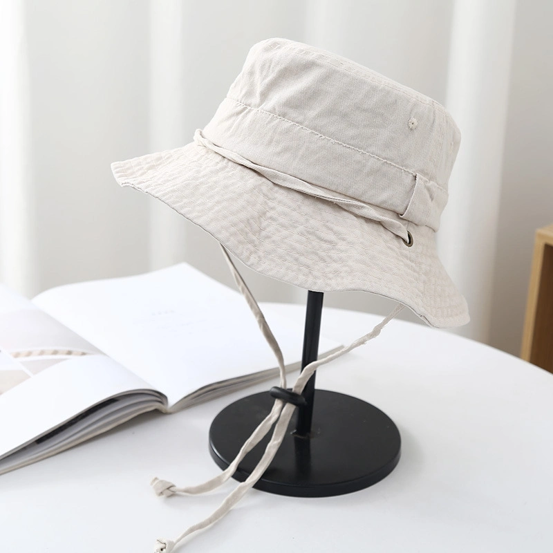 Hot Selling Custom Cotton Blank Windproof Rope Outdoor Solid Color Bucket Hat