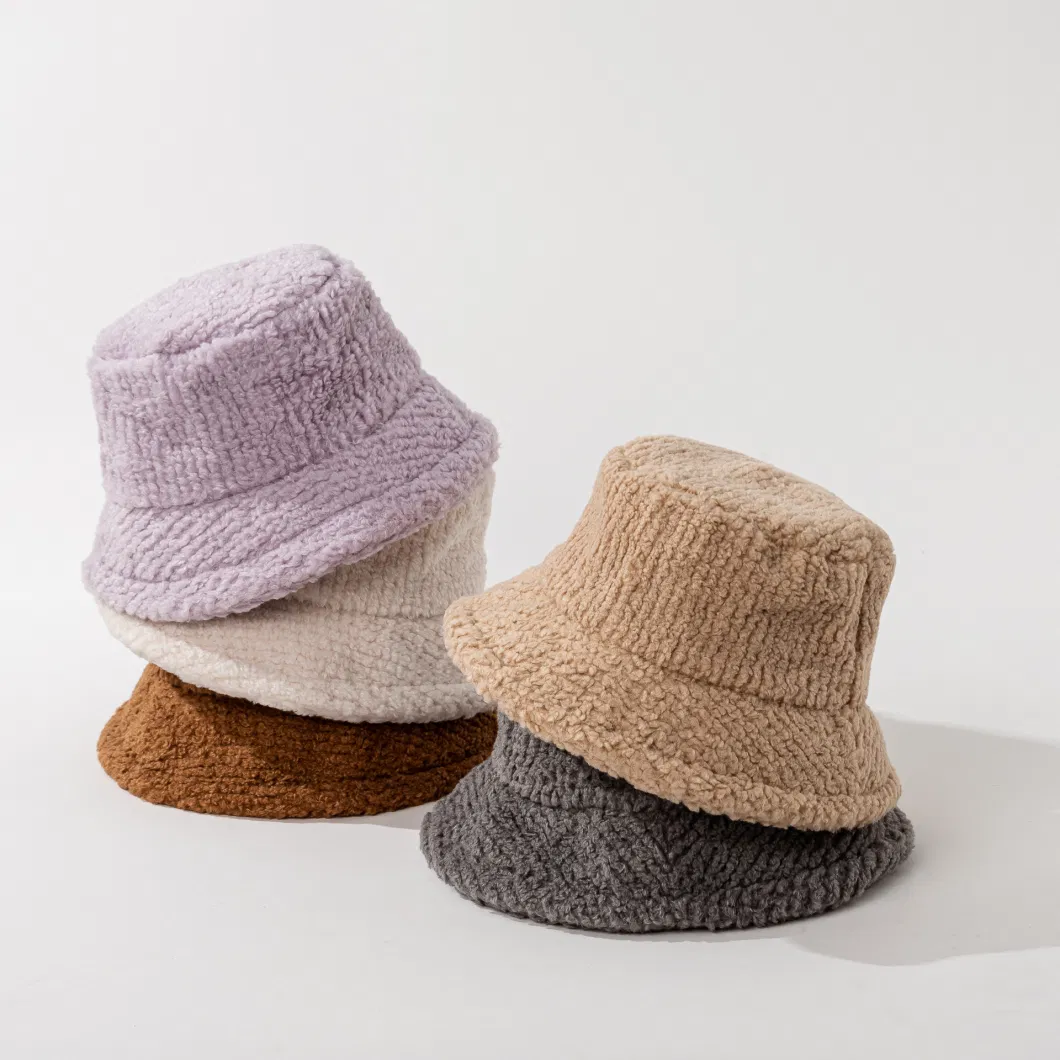 Women Fuzzy Sherpa Teddy Style Vintage Warm Faux Fur Wool Bucket Hat Vintage Cloche Hats