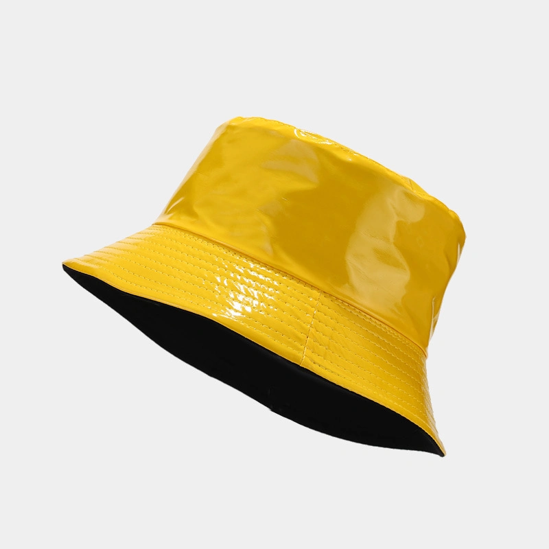 Wholesale Candy Color Waterproof PU Leather Riversible Metallic Fisherman Bucket Hats