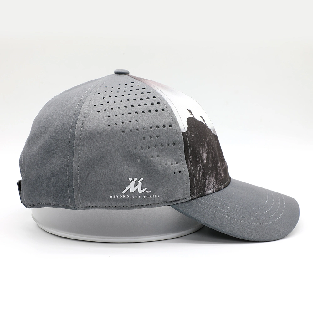 Custom Men 6 Panel Digital Printing Embroidery Logo Snapback Golf Hat Perforated Laser Cutting Holed Drilled Waterproof Dry Fit Sport Baseball Cap