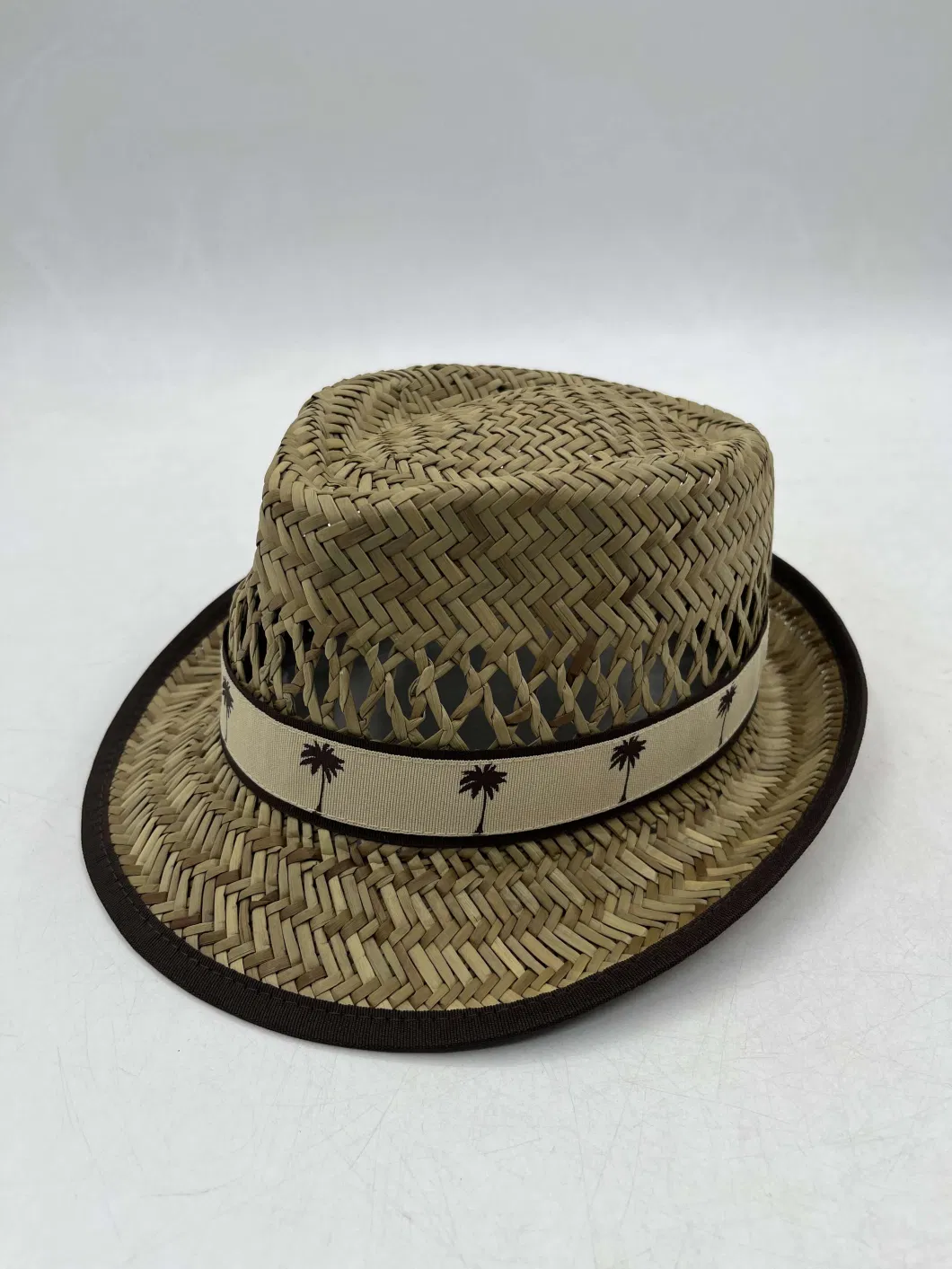 Outdoor Natural Rush Straw Palm Tree Band Men Fedora Hat