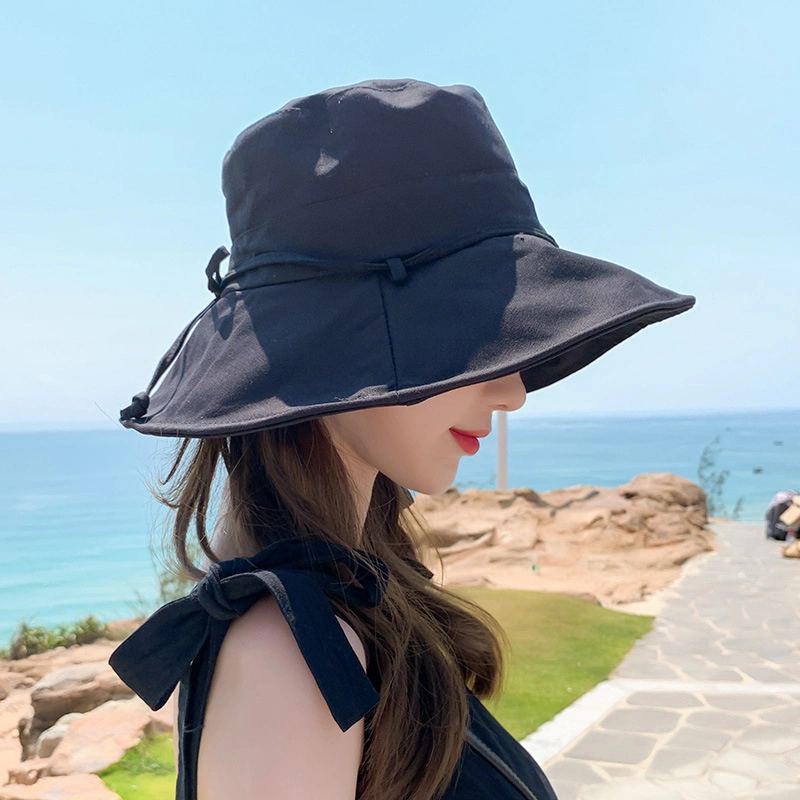 Customized New Fisherman Hat Women&prime;s Summer Fashion Brand Small Fresh Face Show Small Solid Color Japanese Ins Sunshade and Sunscreen Bowl Hat Gift Rope