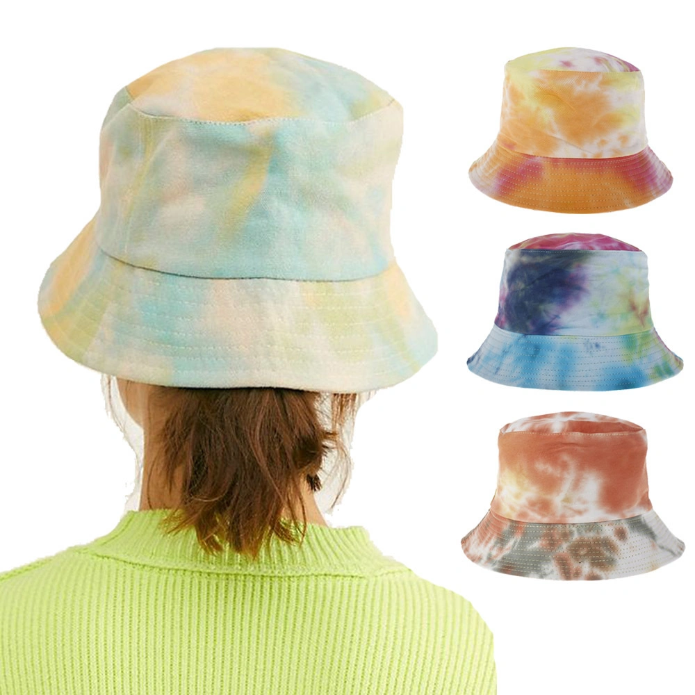 in Stock Orannge Embroidery Womens Reversible Tie Dye Buckets Hat