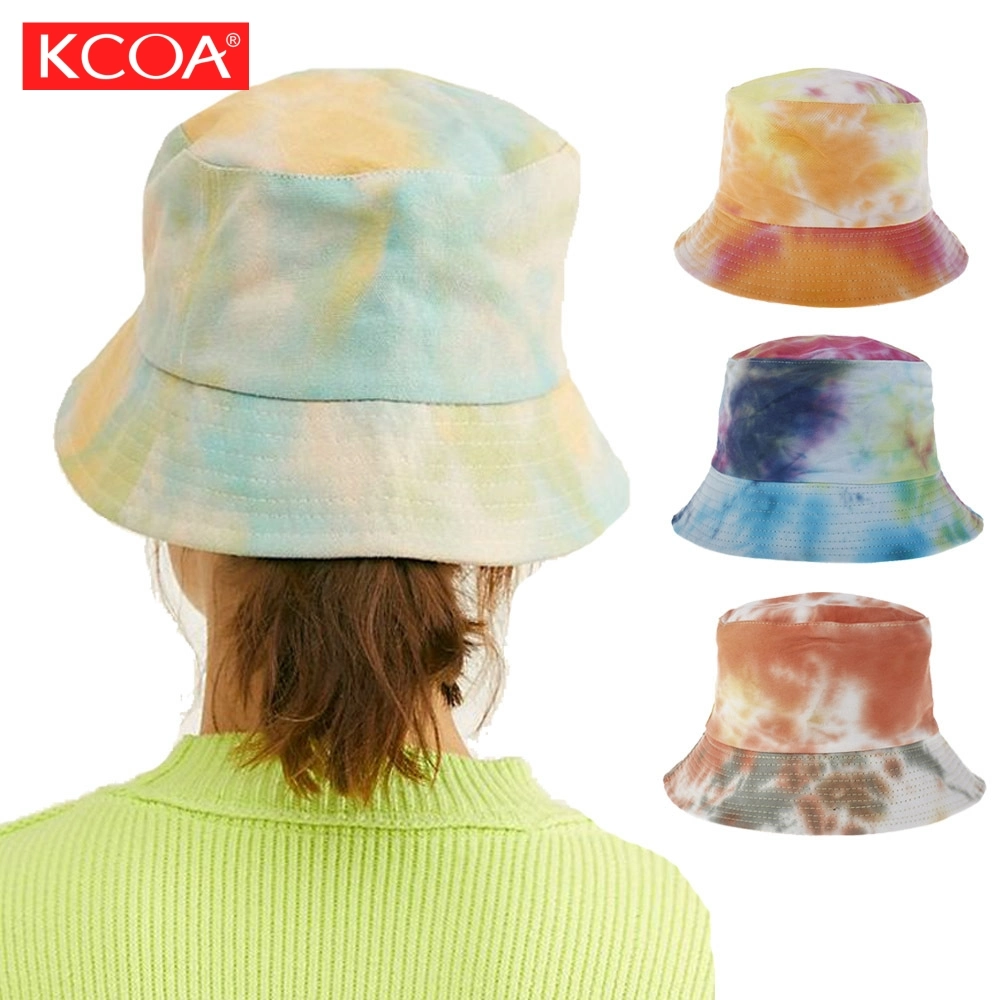 in Stock Orannge Embroidery Womens Reversible Tie Dye Buckets Hat