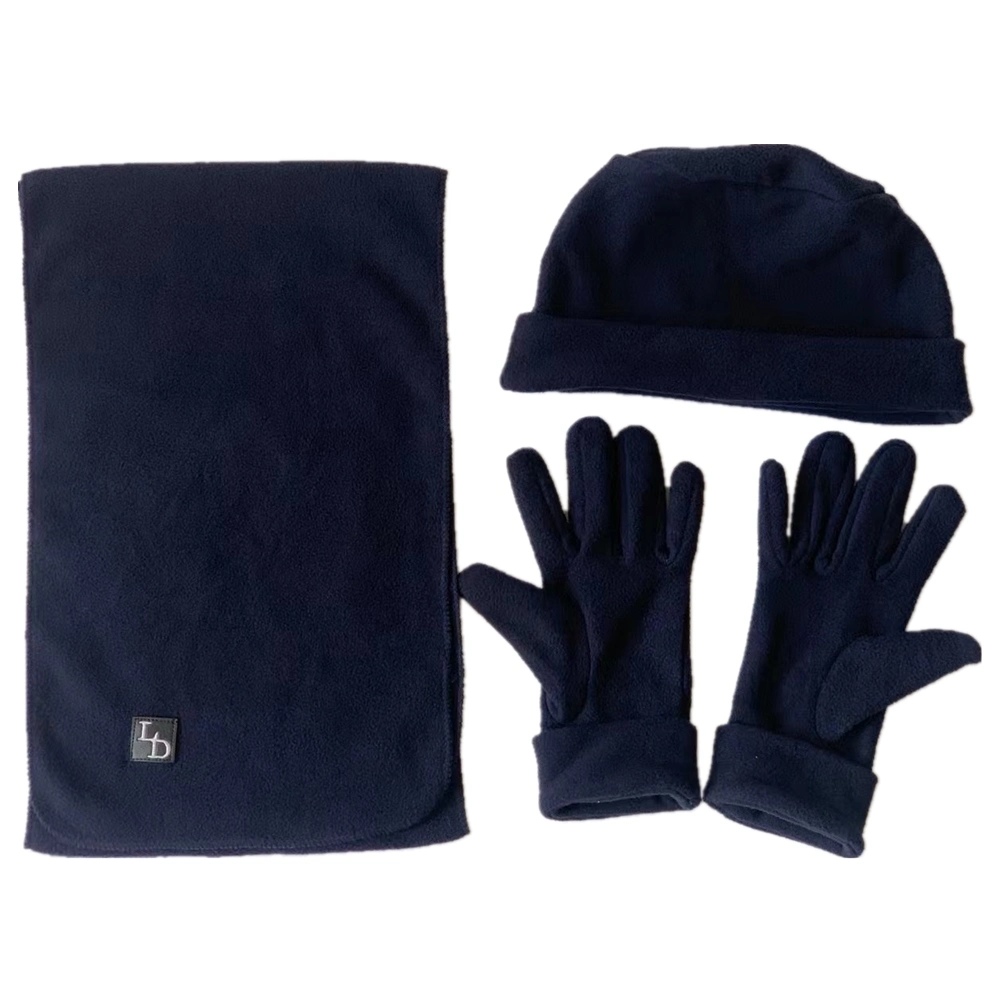 China Factory OEM Custom Logo Printed Embroidered Warm Polar Fleece Beanie Scarf Gloves Set