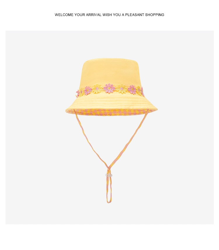Flower Windproof Rope Custom Cotton Summer Outdoor Children Bucket Hat Fisherman Hat