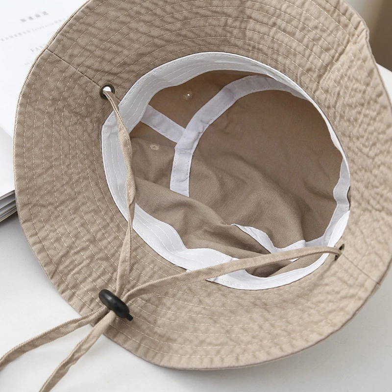 Hot Selling Custom Cotton Blank Windproof Rope Outdoor Solid Color Bucket Hat