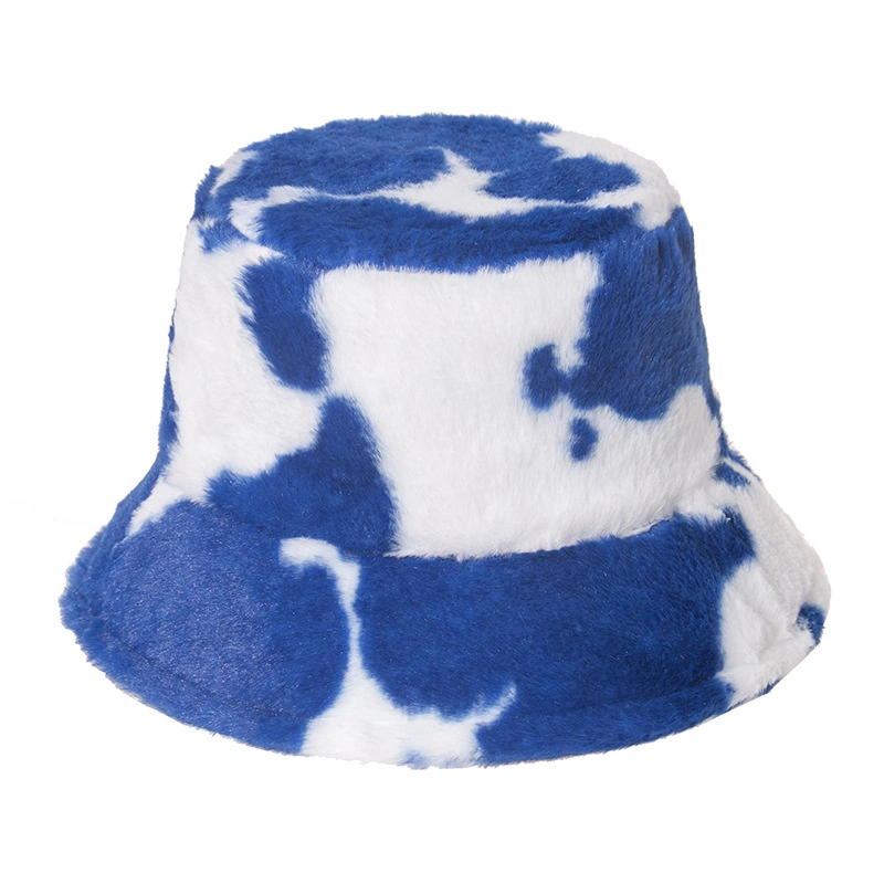 Winter Fashion High Quality Cow Printing Fuzzy Warmer Women Bucket Hat