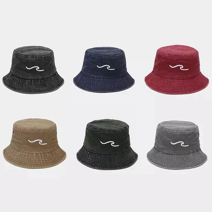 Fisherman Cotton Washed Vintage Bulk 3D Embroidery Logo Bucket Cap Custom Denim Design Your Own Bucket Hat