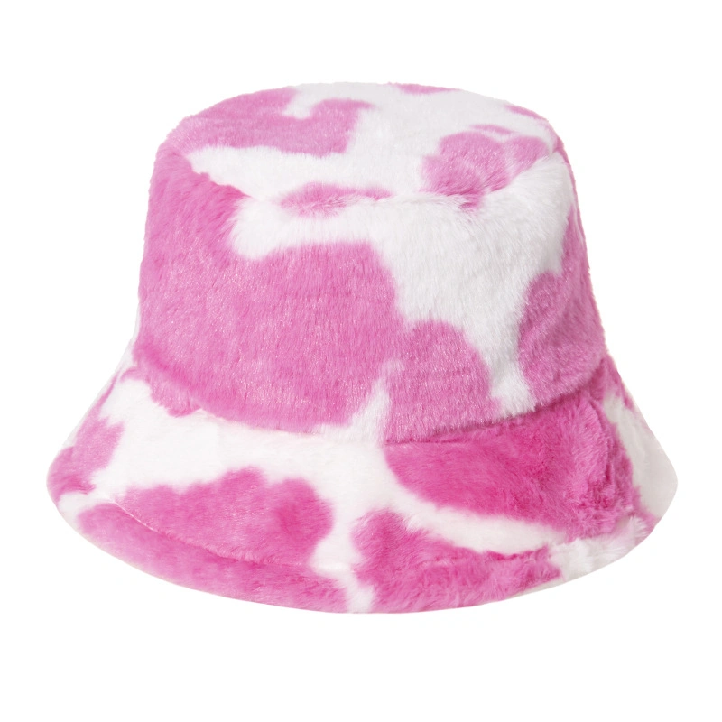 Winter Fashion High Quality Cow Printing Fuzzy Warmer Women Bucket Hat