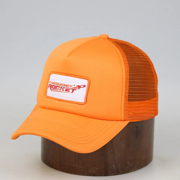 Custom Woven Patch Logo Five Panel Cap Foam Trucker Hat with Embroidery Logo