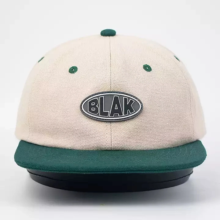 Two Tone Adjustable Custom Logo Snapback Hat 6 Panel Canvas Unstructured Snapback Cap with Green Under Brim