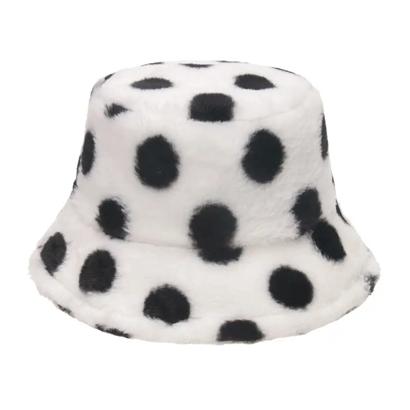 Womens Fashion Printing Winter Warm Fuzzy Bucket Hat Custom Logo