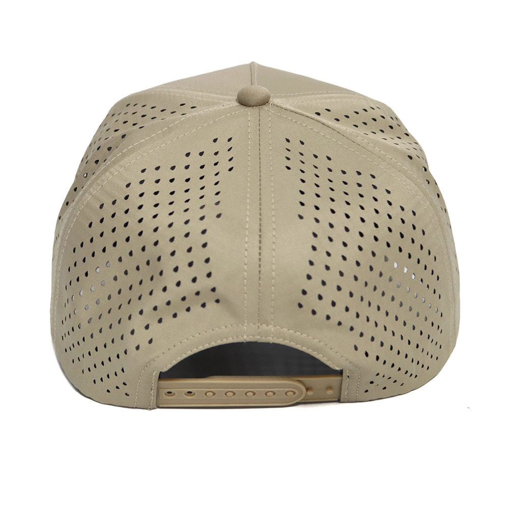 BSCI Custom Patch Logo 5 Panel Khaki Quick Dry Performance Sport Baseball Cap, Laser Cut Hole Golf Gorras, Polyester Rope Hat