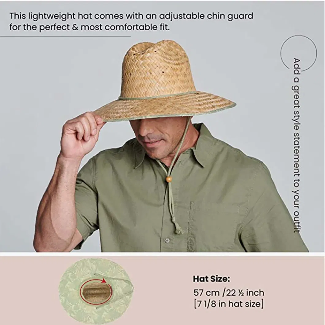Quality Men&prime; S Convenient Lifeguard Brim-Lining Summer Braided Straw Sun Hat