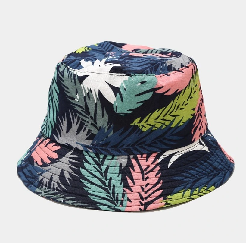 Reversible Palm Leaf Print Fisherman Bucket Hat Holiday Music Festival Sun Hats