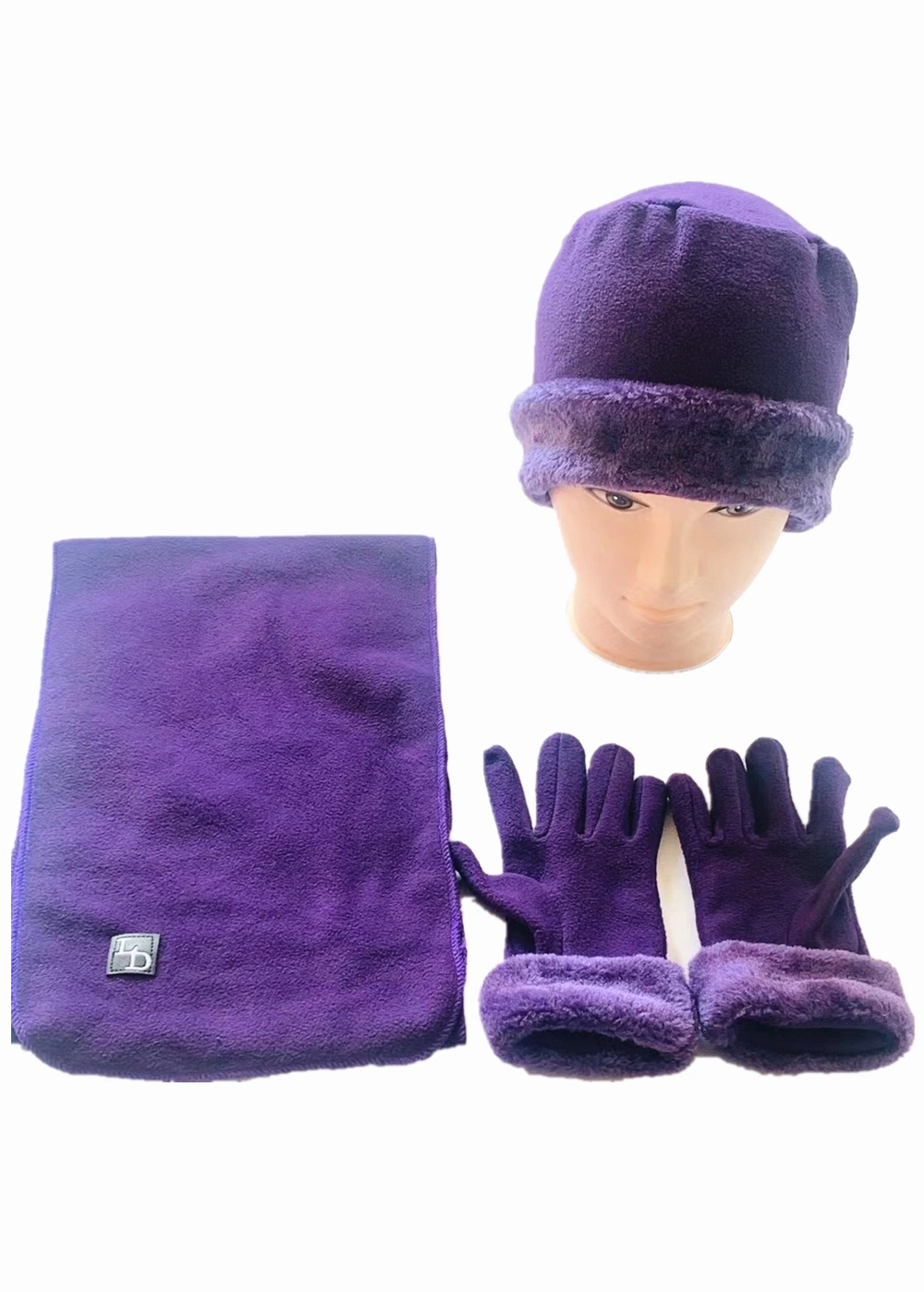 China Factory OEM Custom Logo Printed Embroidered Warm Polar Fleece Beanie Scarf Gloves Set