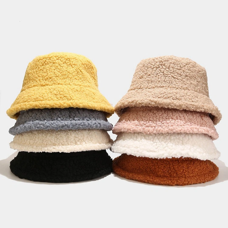 Wholesale Furry Man Sherpa Bonnet Cashmere Plush Pink Designer Fuzzy Warm Fur Bucket Hat