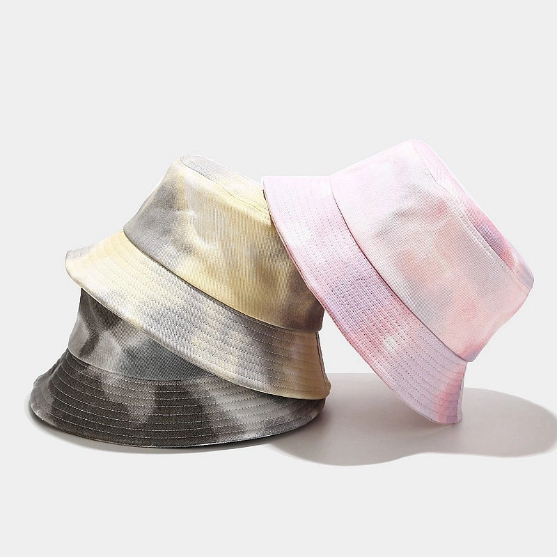 Trendy Unisex 100% Cotton Travel Beach Sun Packable Hat Wide Brim Tie Dye Bucket Hat