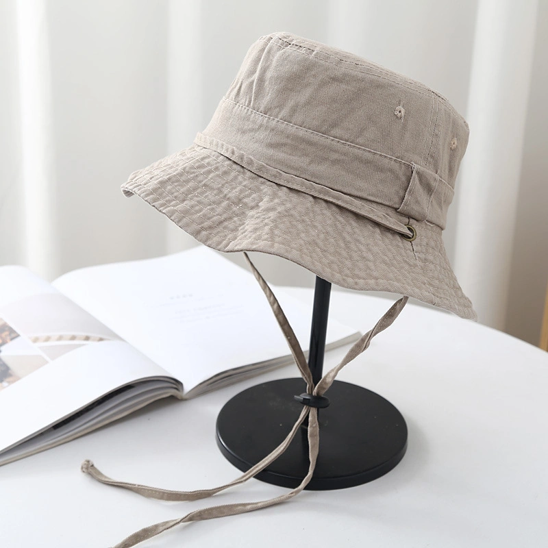 Hot Selling Custom Cotton Blank Windproof Rope Outdoor Solid Color Bucket Hat