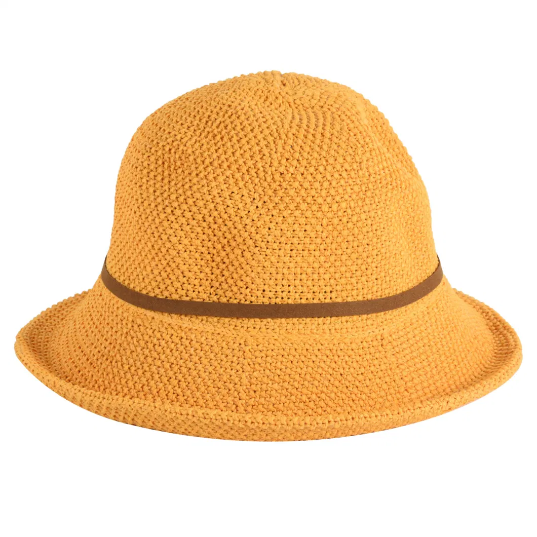 Summer Leather Cord Floppy Sun Hat Bucket for Female