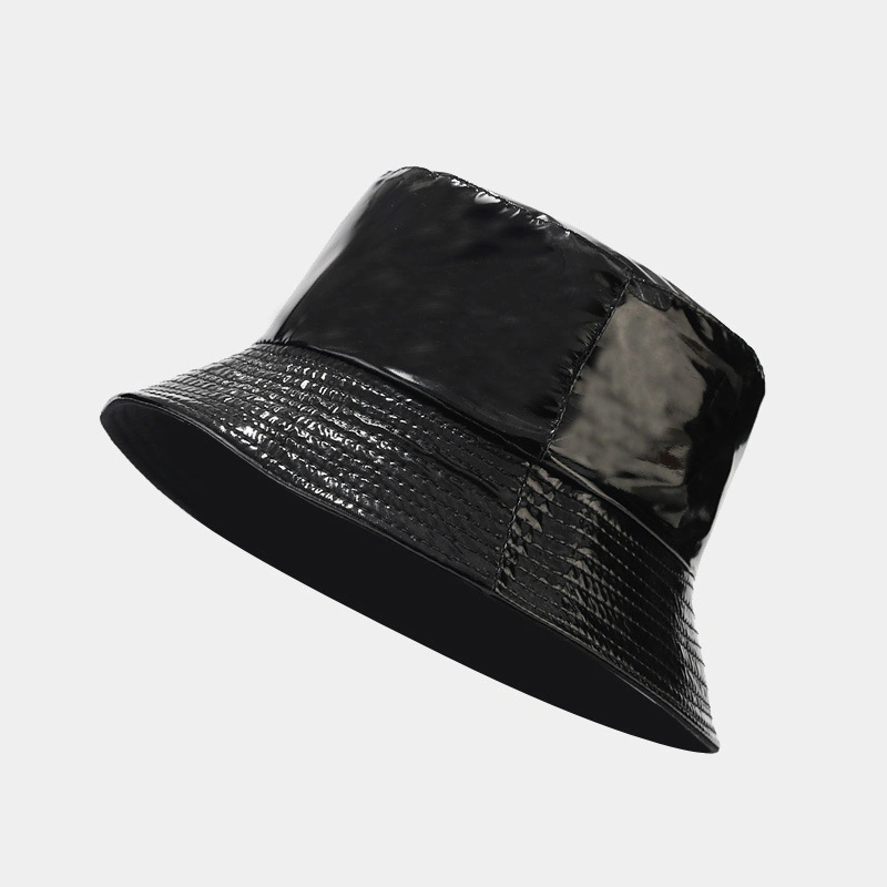 Wholesale Candy Color Waterproof PU Leather Riversible Metallic Fisherman Bucket Hats