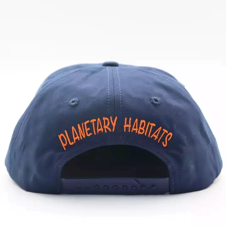 Customized Hat 5panel Navy Color Unstructured Rope Hat Wove Patch and Embroidery Snapback Hat